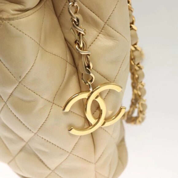 CHANEL Matelasse Chain Shoulder Bag Lamb Skin Beige Gold CC Auth bs27415 - Picture 9 of 16